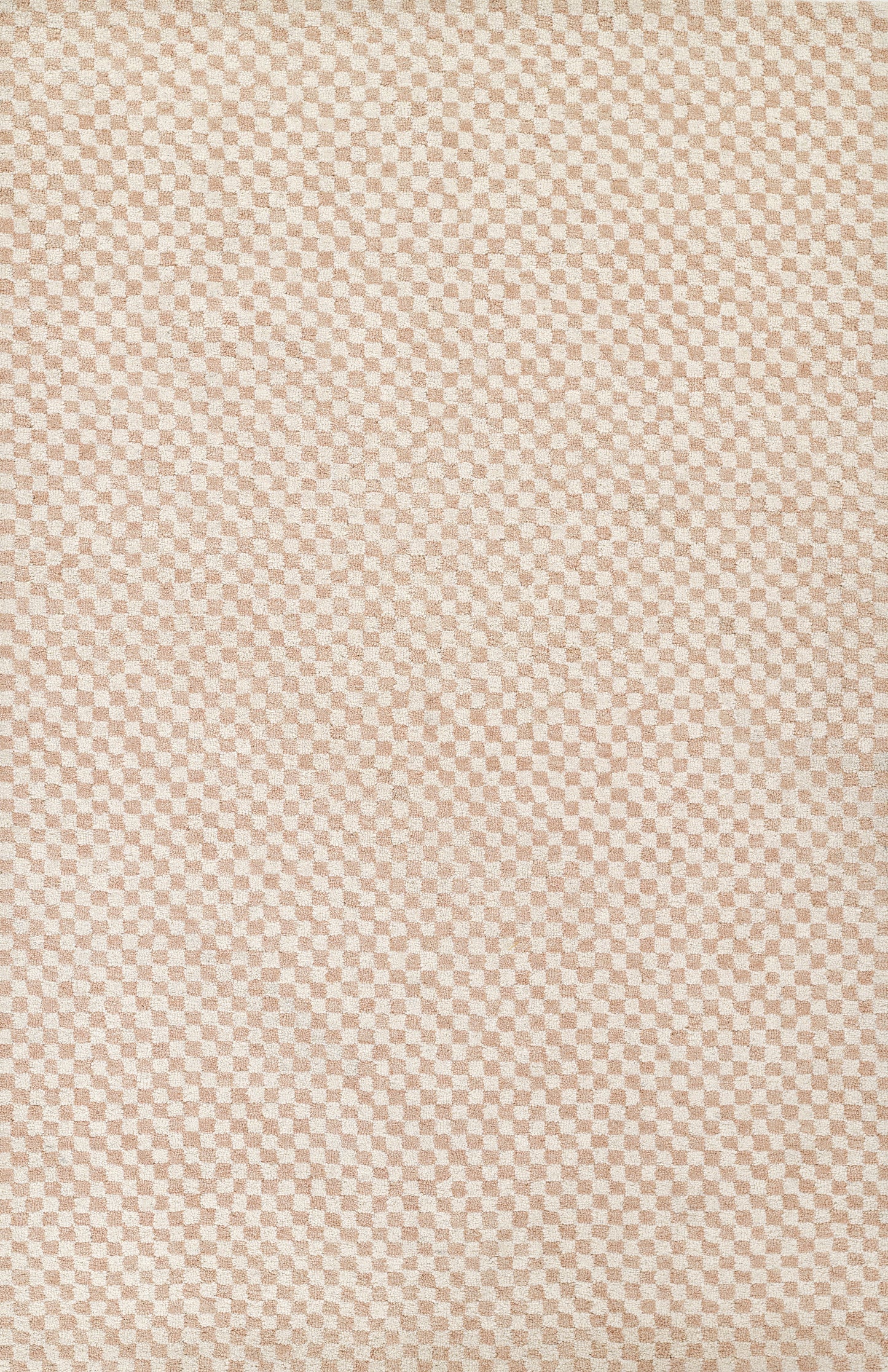Soft pink-beige mini checkerboard woven rug runner with tiny squares, 2'3" x 8'.