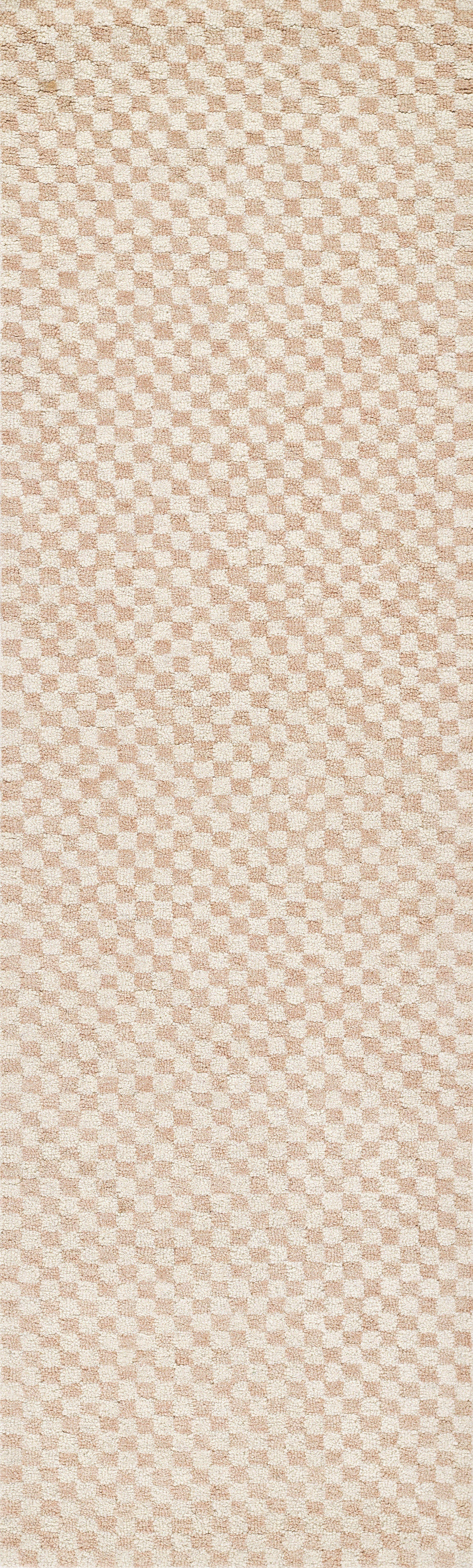 Soft beige-pink checkerboard woven fabric swatch; versatile upholstery or drapery material.