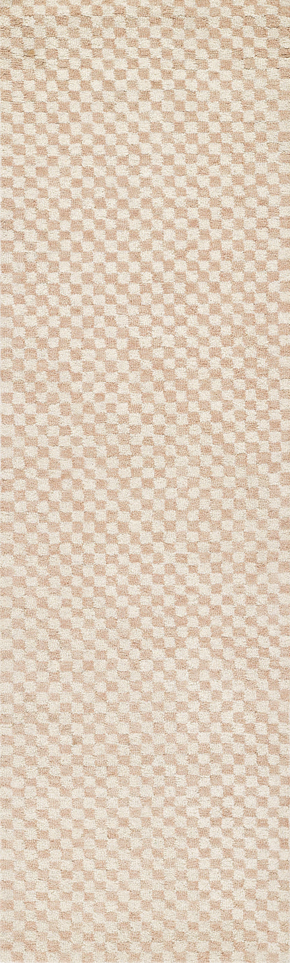 Soft beige-pink checkerboard woven fabric swatch; versatile upholstery or drapery material.