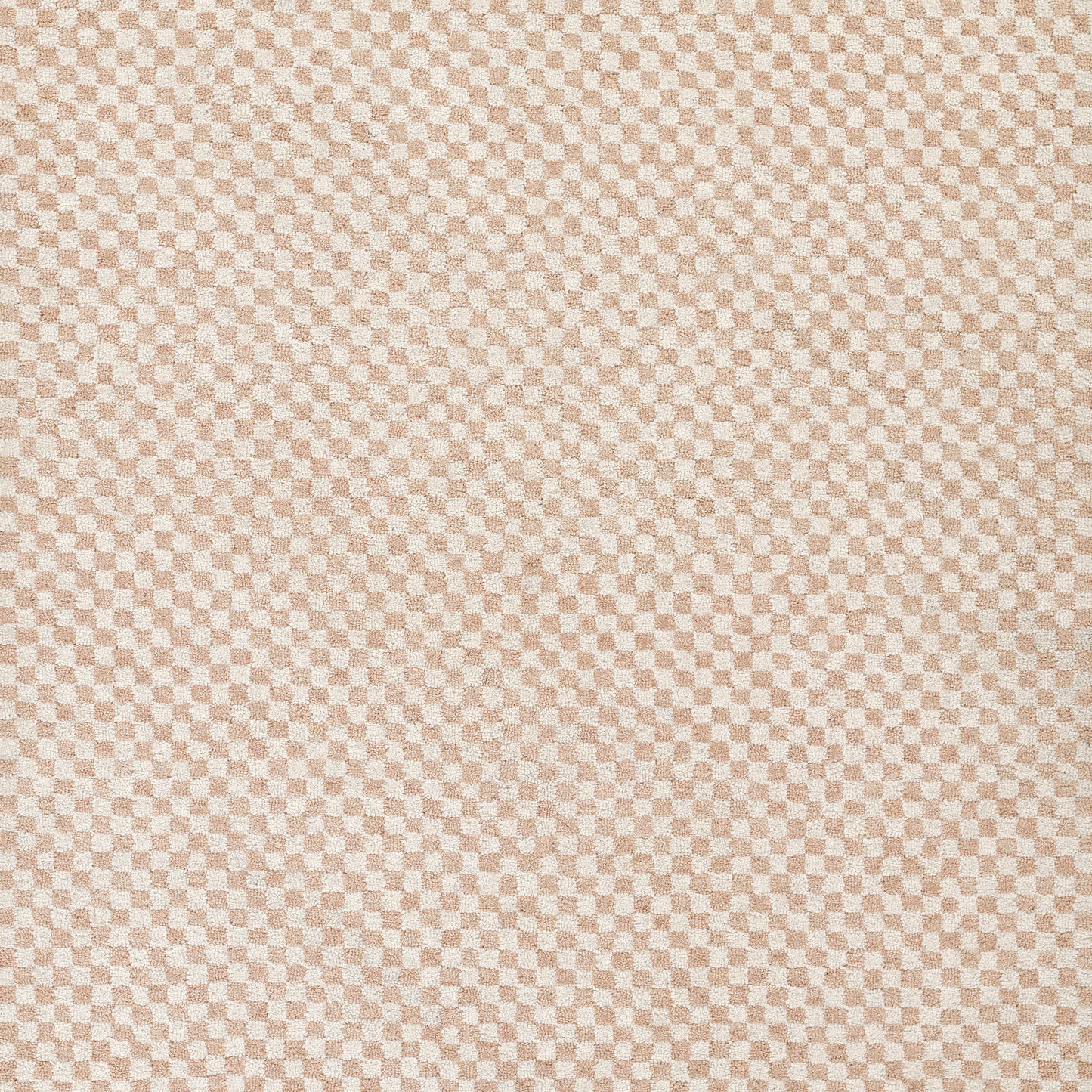 Close-up of pink-beige checkerboard fabric texture with small woven squares.