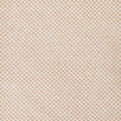 Close-up of pink-beige checkerboard fabric texture with small woven squares.