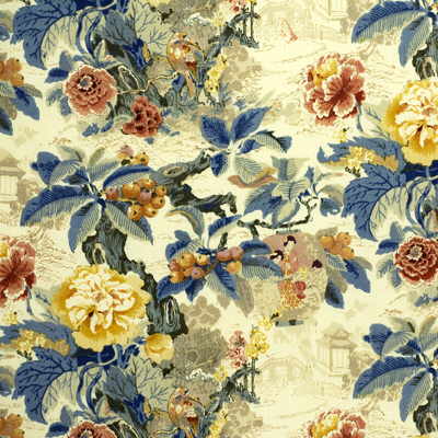 LEE JOFA PRINT  BEIGE,YELLOW,BLUE   - CHINESE LANTERN.YELLOW.0