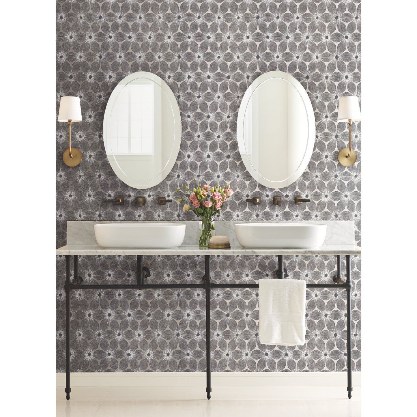 York Wallcoverings Candice Olson Modern Artisan II Everlasting White and Silver Wallpaper  Florals and Flowers Whites and Off-Whites   - CI2302