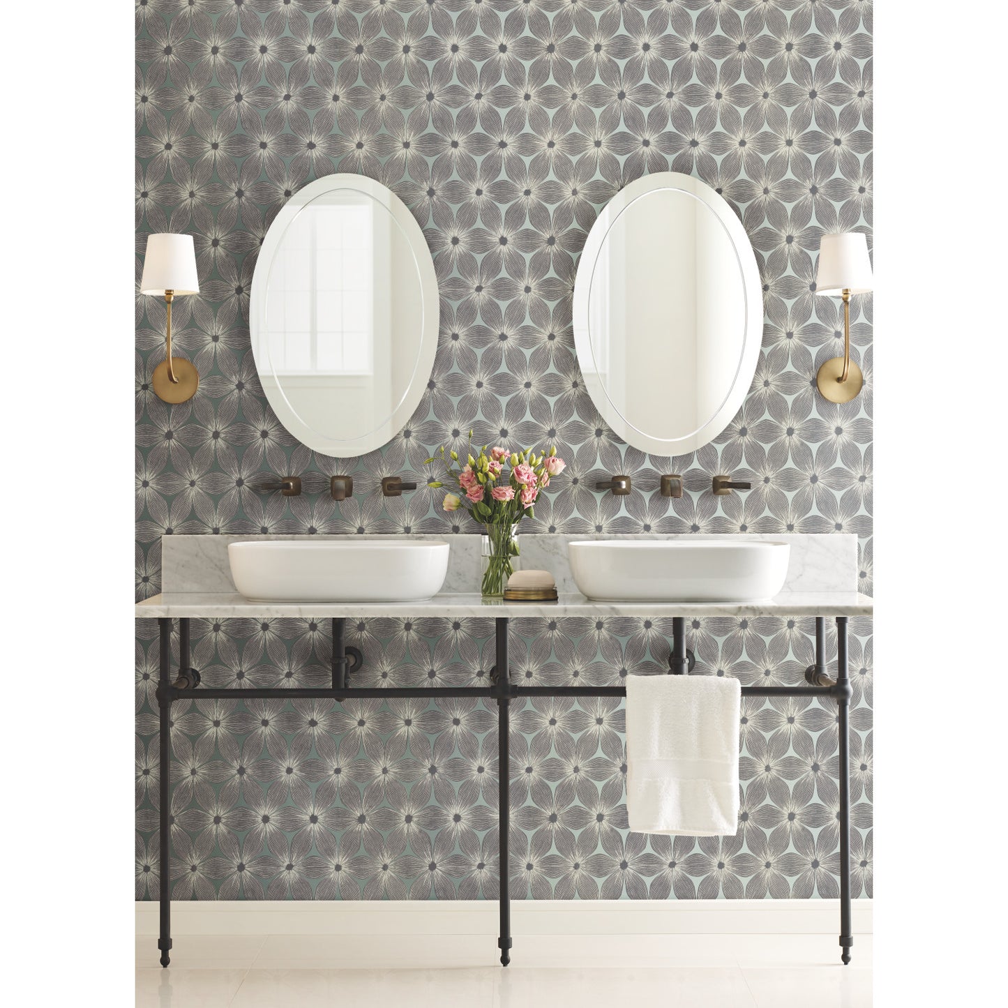 York Wallcoverings Candice Olson Modern Artisan II Everlasting Blue and Silver Wallpaper  Florals and Flowers Blues   - CI2303