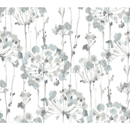 York Wallcoverings Grasscloth and Natural Resource Flourish Blue and Grey Wallpaper  Florals and Flowers Blues   - CI2426