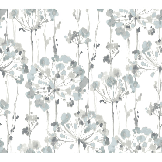 York Wallcoverings Grasscloth and Natural Resource Flourish Blue and Grey Wallpaper  Florals and Flowers Blues   - CI2426