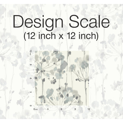 York Wallcoverings Grasscloth and Natural Resource Flourish Blue and Grey Wallpaper  Florals and Flowers Blues   - CI2426