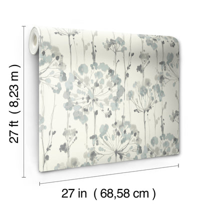 York Wallcoverings Grasscloth and Natural Resource Flourish Blue and Grey Wallpaper  Florals and Flowers Blues   - CI2426