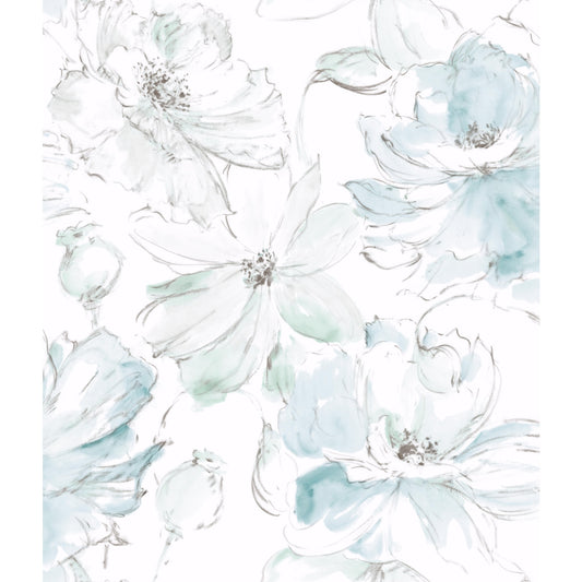 York Wallcoverings Best Sellers Floral Dreams Blue and Green Wallpaper  Botanical Blues   - CL2517