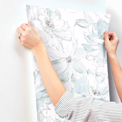 York Wallcoverings Best Sellers Floral Dreams Blue and Green Wallpaper  Botanical Blues   - CL2517