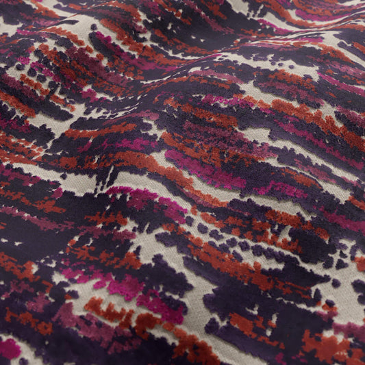JF Fabrics  CLUB 57 Fabric Texture, Abstract Dark purple, Magenta Pink, Plum, Orange, Beige  Velvet - 9751557 J9541