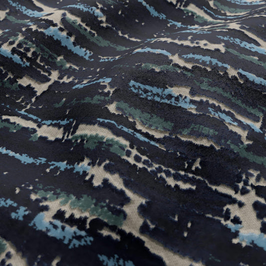 JF Fabrics  CLUB 67 Fabric Texture, Abstract Navy Blue, Teal, Sky Blue, Beige  Velvet - 9751567 J9541
