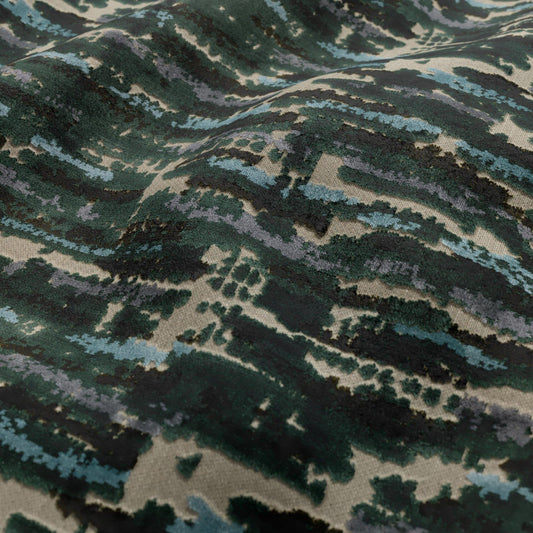 JF Fabrics  CLUB 74 Fabric Texture, Abstract Teal, Moss Green, Light Purple, Beige  Velvet - 9751574 J9541