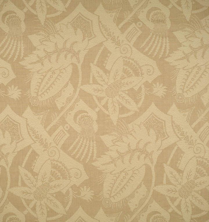 Gray jacquard fabric with ornate floral damask pattern; upholstery or drapery fabric.