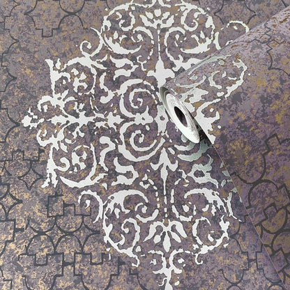 Galerie Wallcoverings Lustre Damask Galerie Wallcoverings  Silver Grey   - CM2481