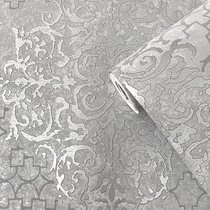 Galerie Wallcoverings Lustre Damask Galerie Wallcoverings  Silver Grey   - CM2483
