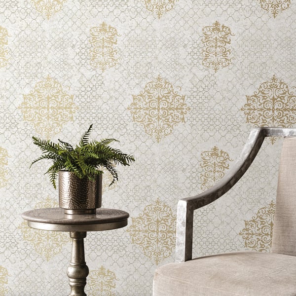 Galerie Wallcoverings Lustre Damask Galerie Wallcoverings  Rose Gold   - CM2485