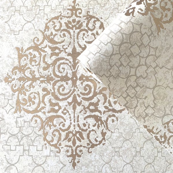Galerie Wallcoverings Lustre Damask Galerie Wallcoverings  Rose Gold   - CM2485