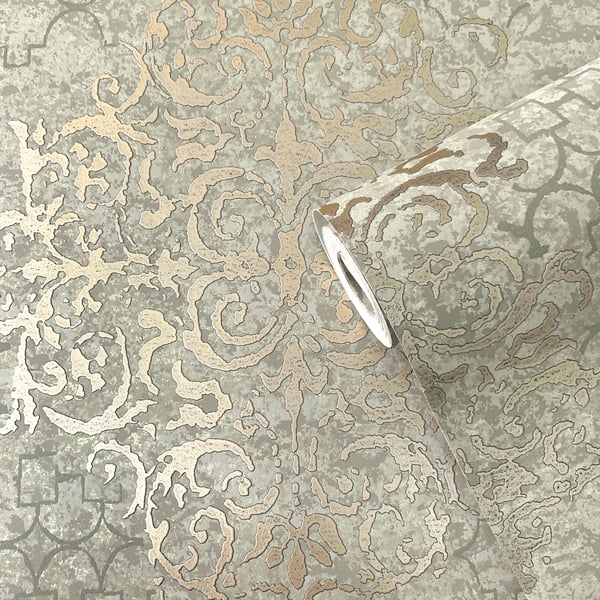 Galerie Wallcoverings Lustre Damask Galerie Wallcoverings  Rose Gold   - CM2486