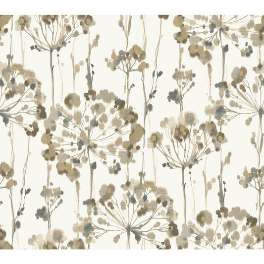 York Wallcoverings Candice Olson Decadence II Flourish Taupe Metallic Wallpaper  Florals and Flowers Whites and Off-Whites   - CN2103