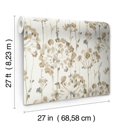 York Wallcoverings Candice Olson Decadence II Flourish Taupe Metallic Wallpaper  Florals and Flowers Whites and Off-Whites   - CN2103