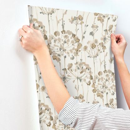 York Wallcoverings Candice Olson Decadence II Flourish Taupe Metallic Wallpaper  Florals and Flowers Whites and Off-Whites   - CN2103