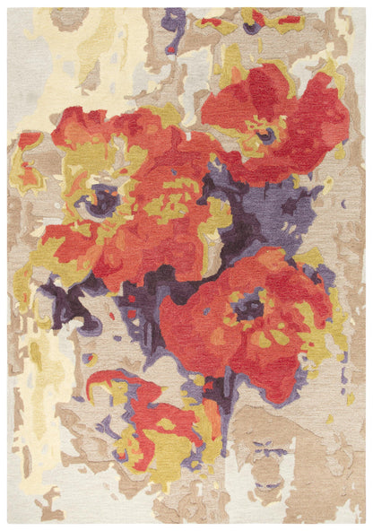 8x10 orange floral wool area rug with botanical pattern, hand tufted modern rug with loop and cut pile texture, hand carved wool rug for living room dining room or bedroom, soft durable luxury rug with orange and coral tones, contemporary statement rug for elegant home decor