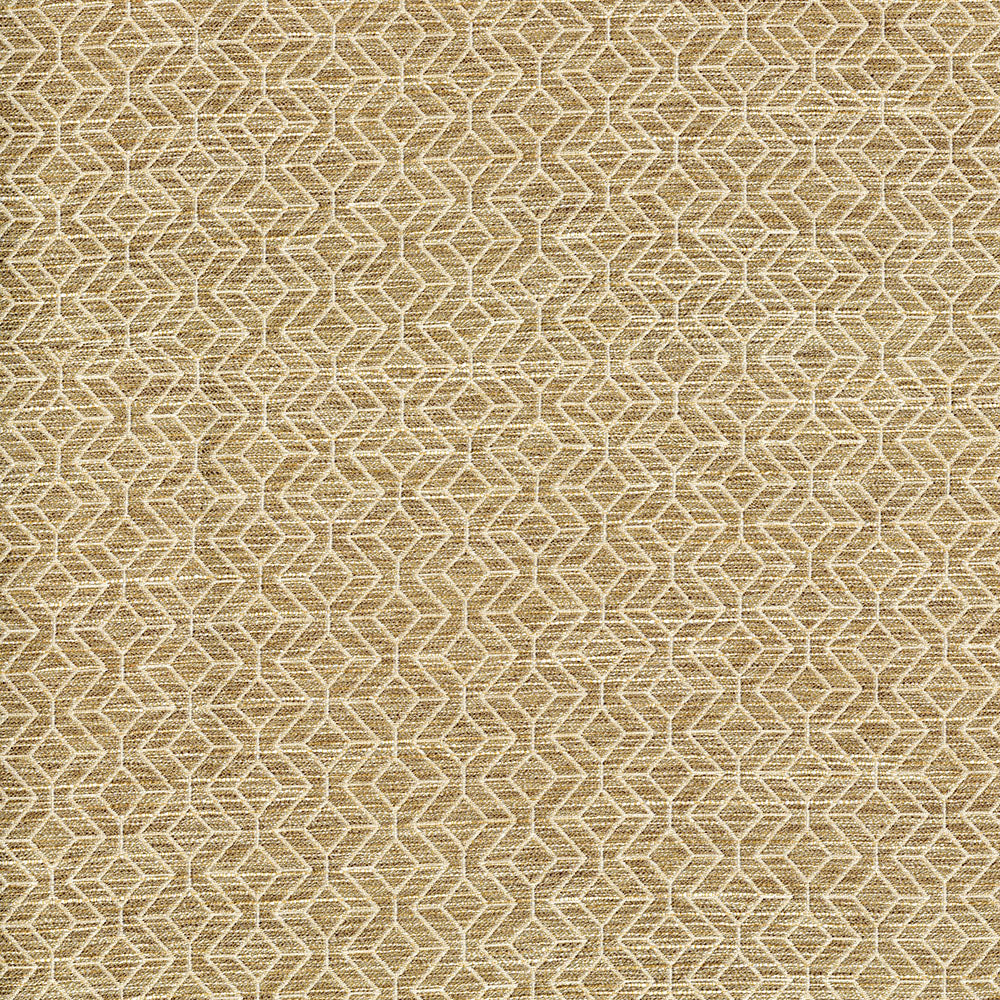 Beige and ivory woven fabric with geometric stripe pattern; neutral upholstery fabric