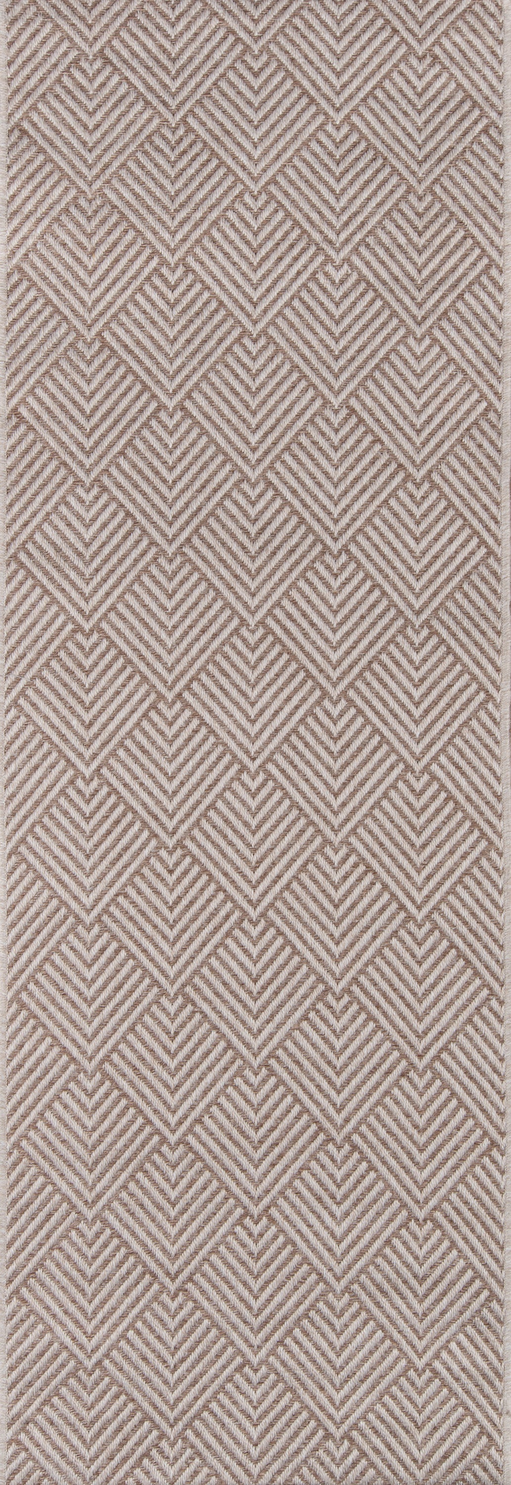 Beige textured woven fabric with a repeating chevron diamond geometric pattern, upholstery-style.
