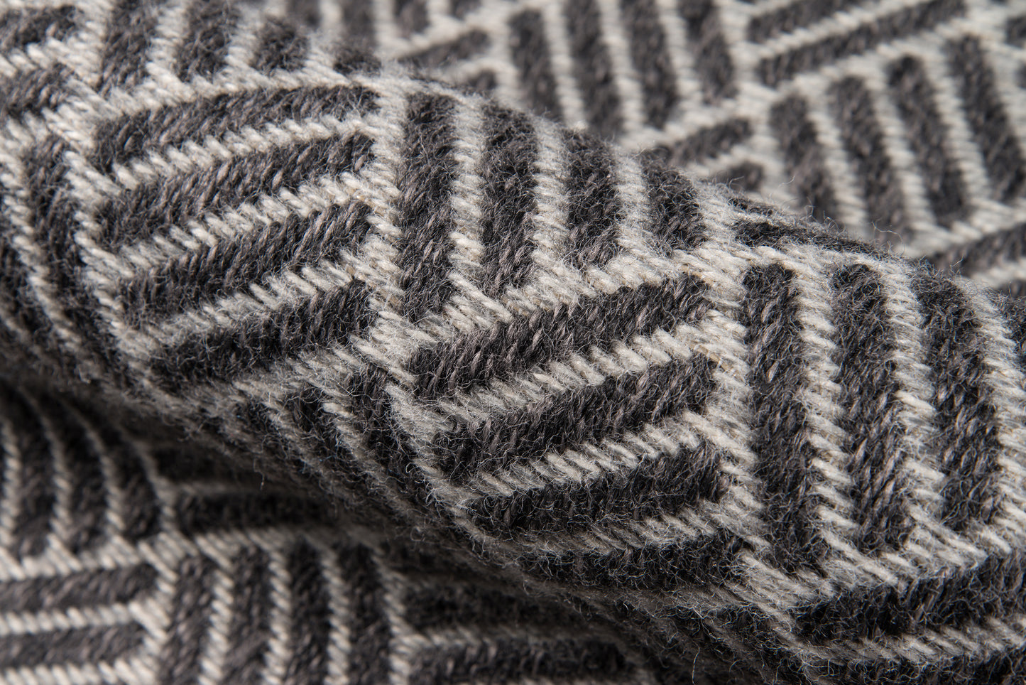 Gray & charcoal woven rug runner with bold chevron pattern, 2' x 10'.