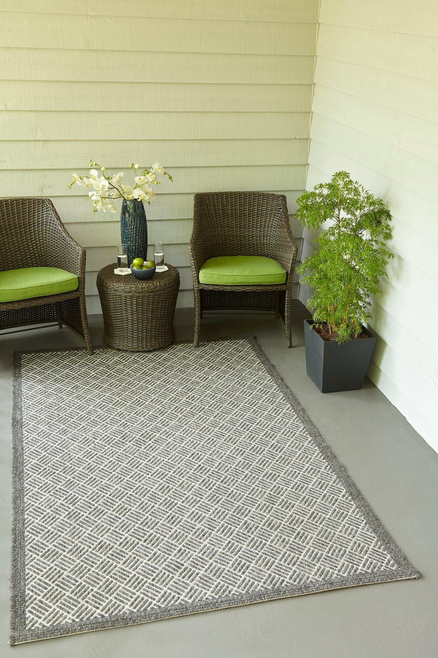 2' x 6' runner rug on the floor; gray rug with subtle pattern in a room setting with furniture and decor