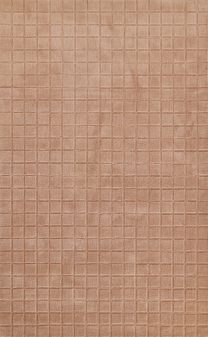 Tan leather-like surface with a small square grid texture; warm brown tones, embossed tile pattern.