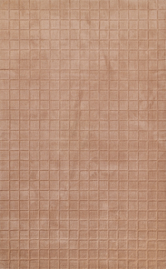 Tan faux leather tile with a subtle square grid embossing; warm textured leather look for upholstery or wall paneling.