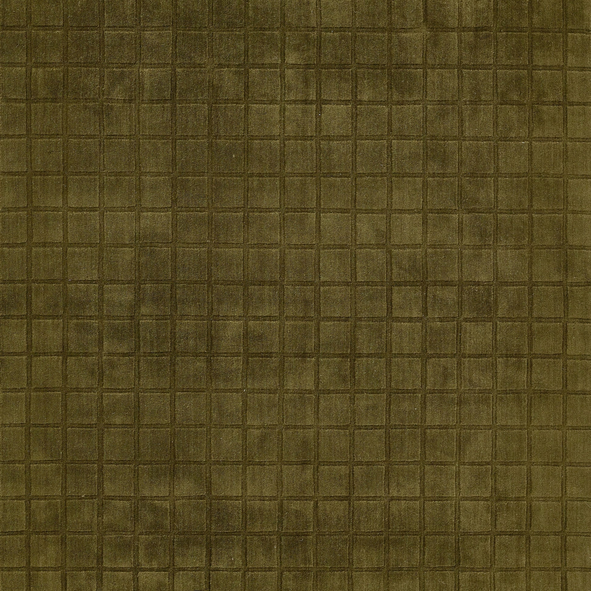 Olive green grid-patterned suede-like texture with small square embossing and a soft matte finish.