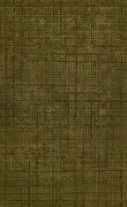 Olive green grid-embossed faux leather swatch