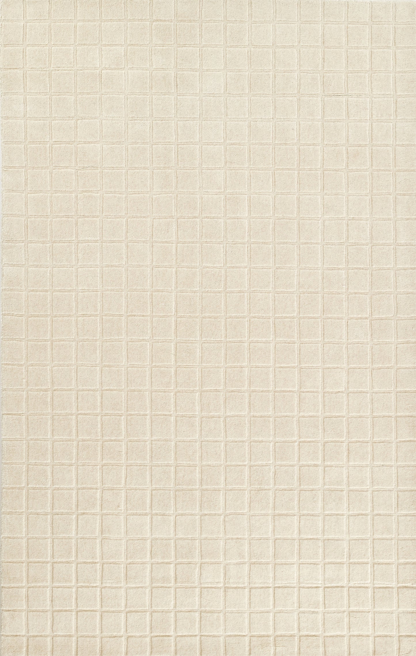 Beige rug with a small square-grid pattern.