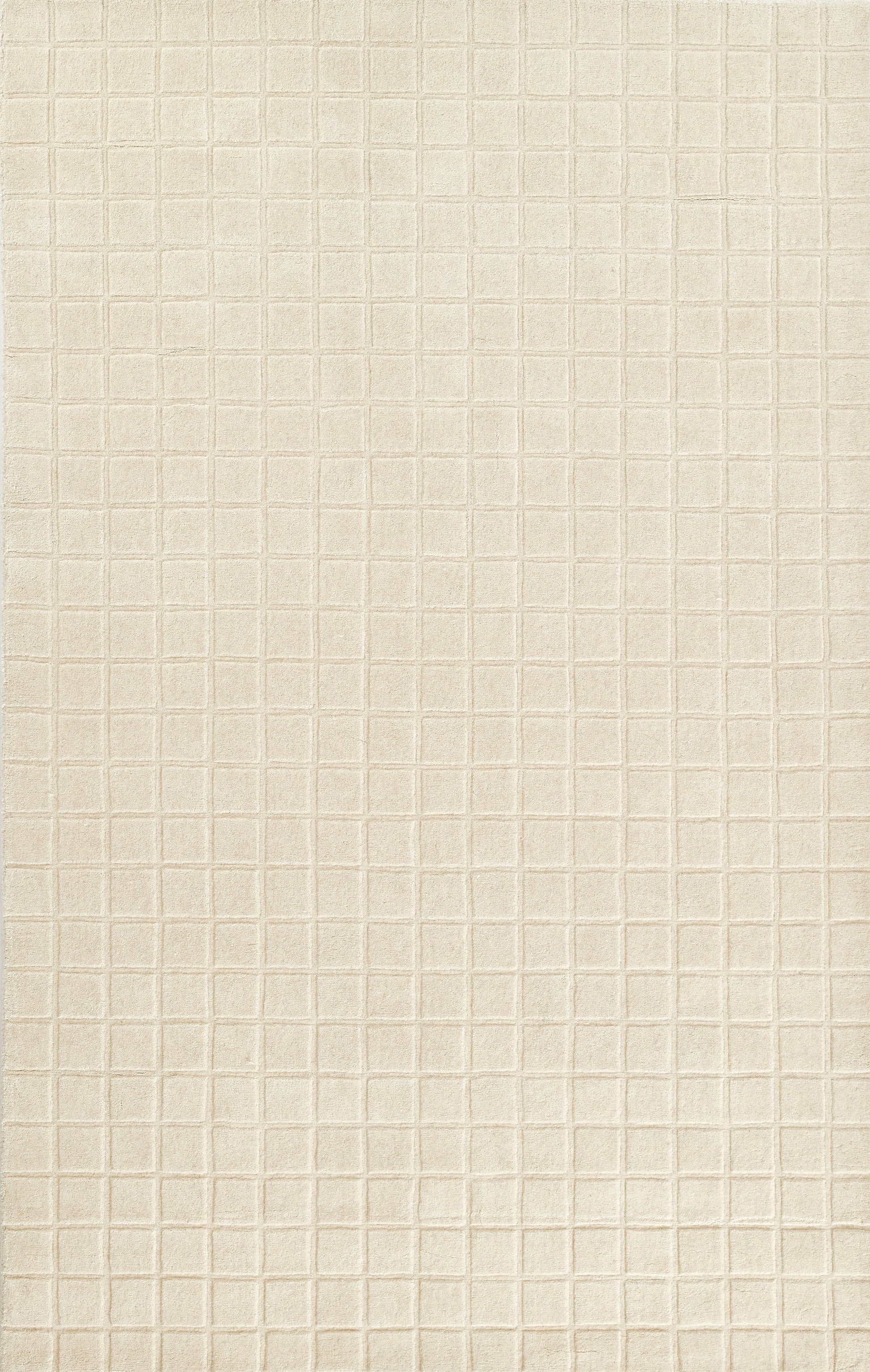 Beige rug with a small square-grid pattern.