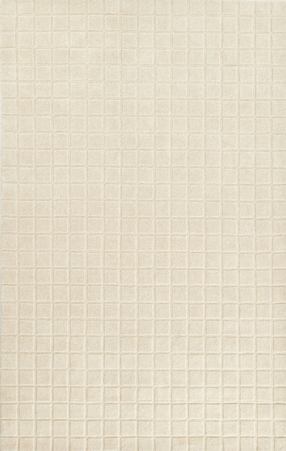 Beige rug with a small square-grid pattern.