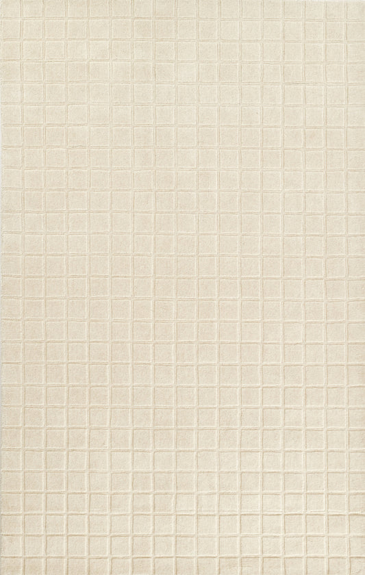 Beige rug with a small square-grid pattern.