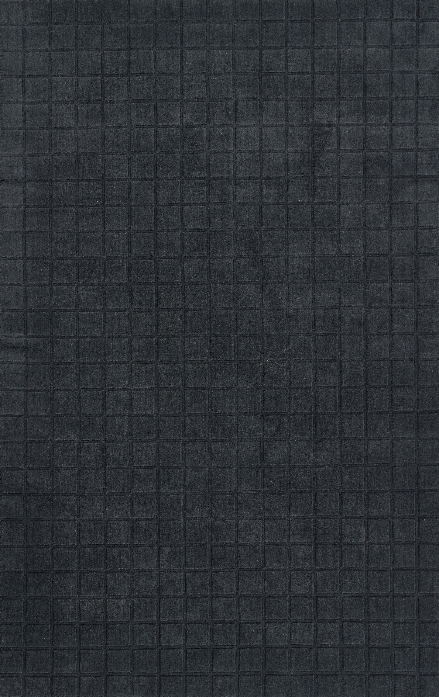 Dark navy rug with a subtle square-grid texture, quilted look.