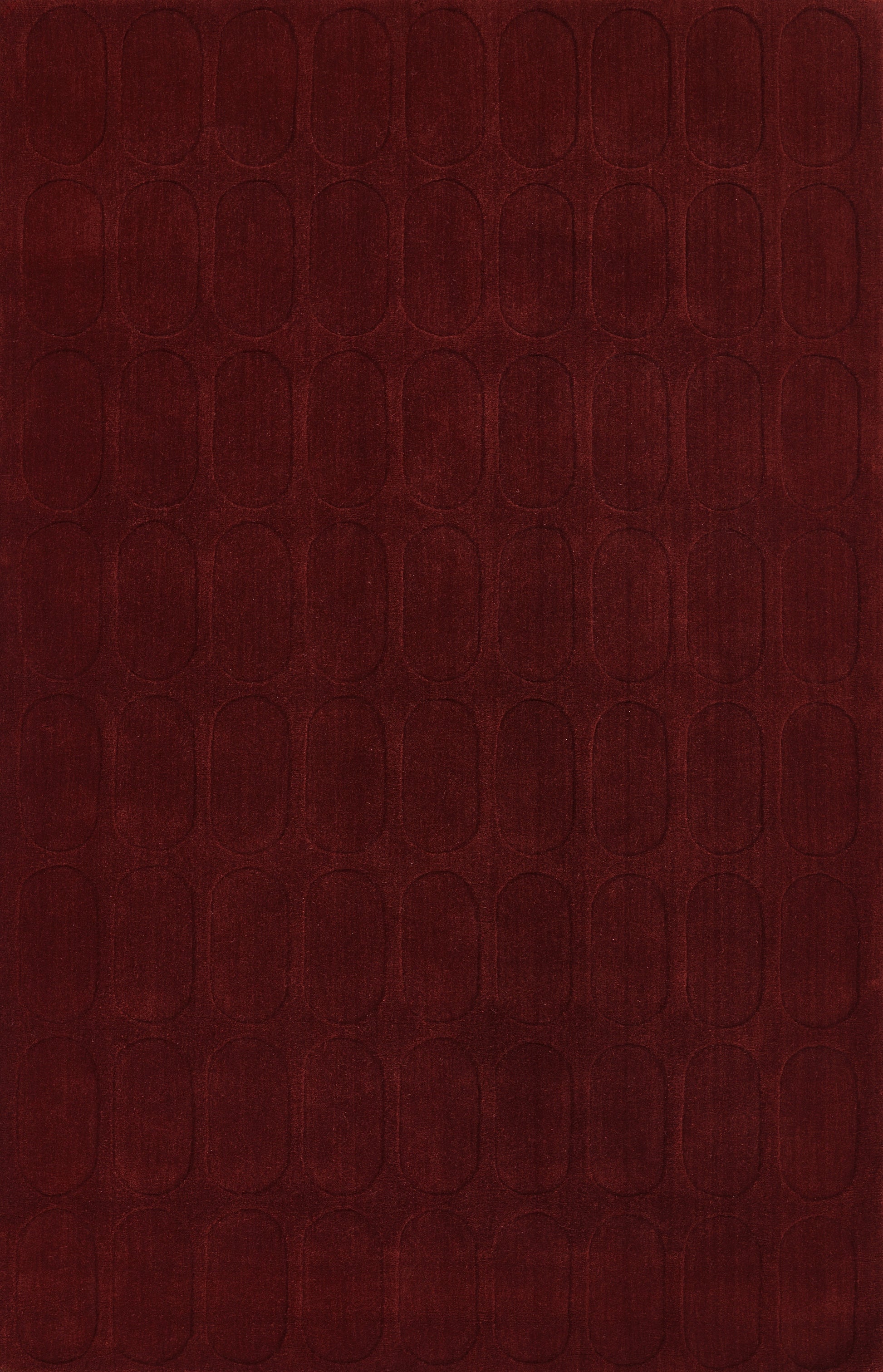 Dark burgundy rug with a leather-like texture and a repeating embossed oval pattern; 2' x 3'.