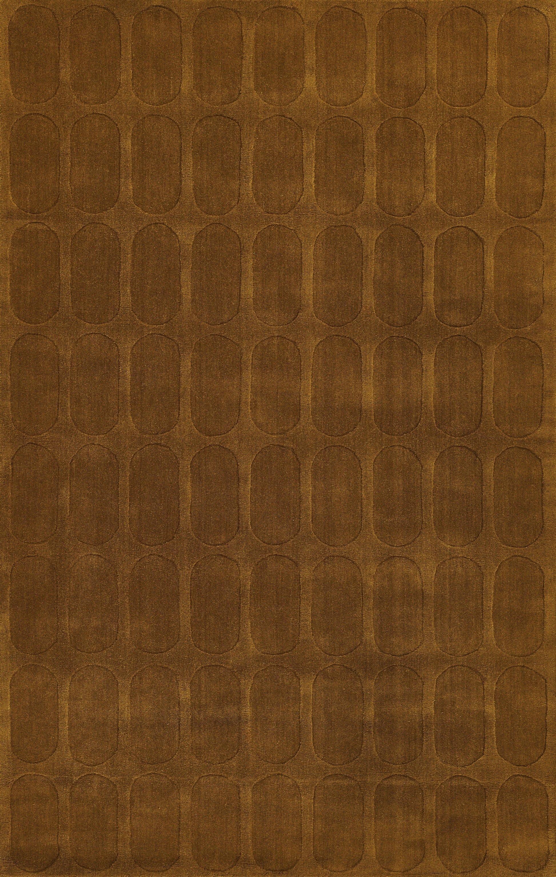 Brown leather-textured rug with a grid of rounded-rectangle embossments; size 7'10" x 10'.