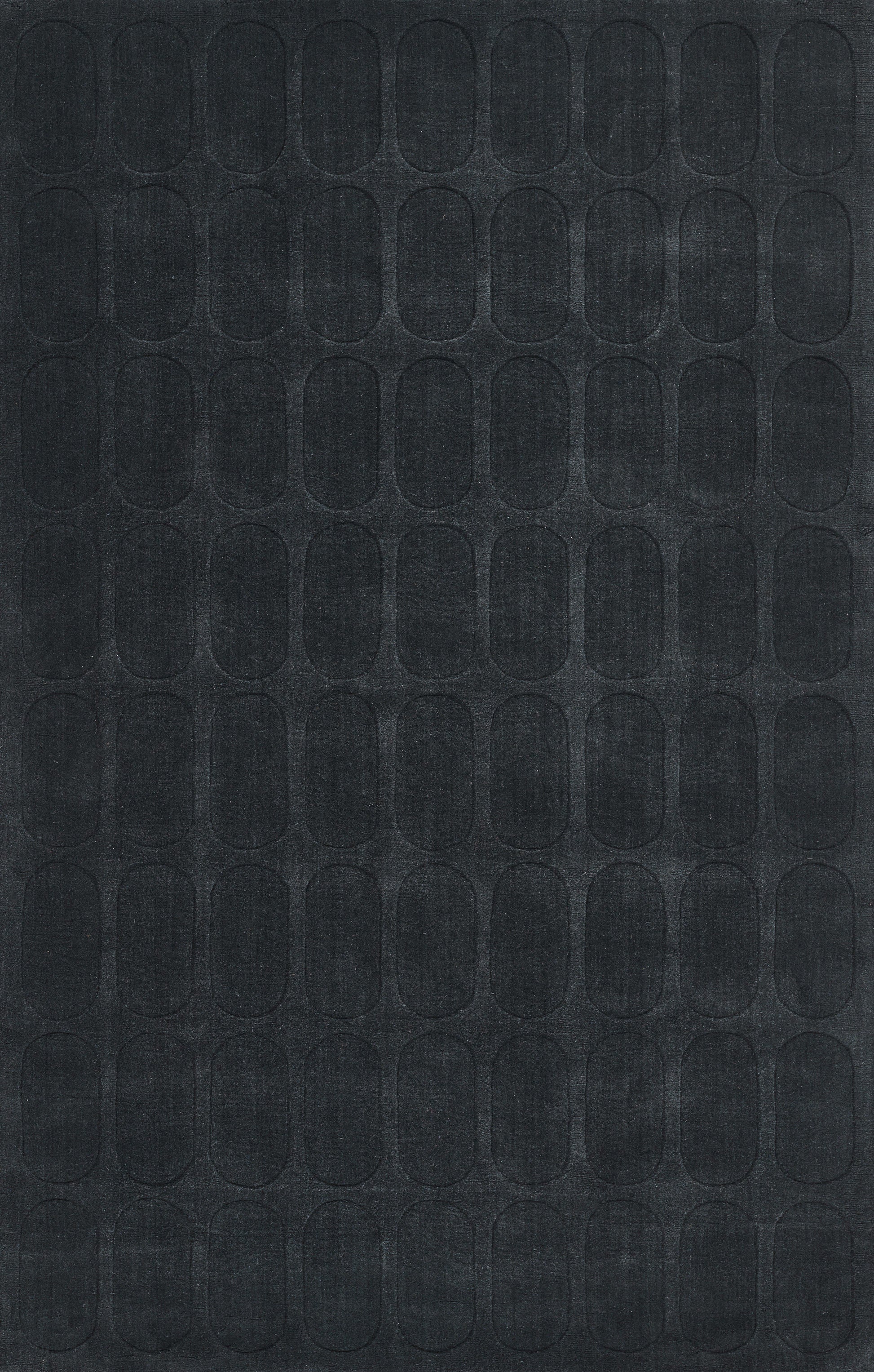 Dark navy faux leather with a repeating oval-embossed grid texture; rounded-pill pattern across surface.