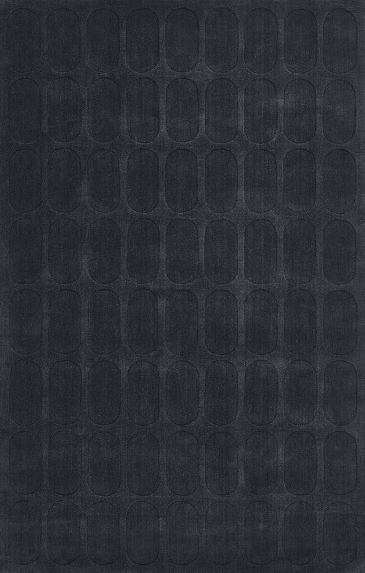 Dark navy faux leather with a repeating oval-embossed grid texture; rounded-pill pattern across surface.