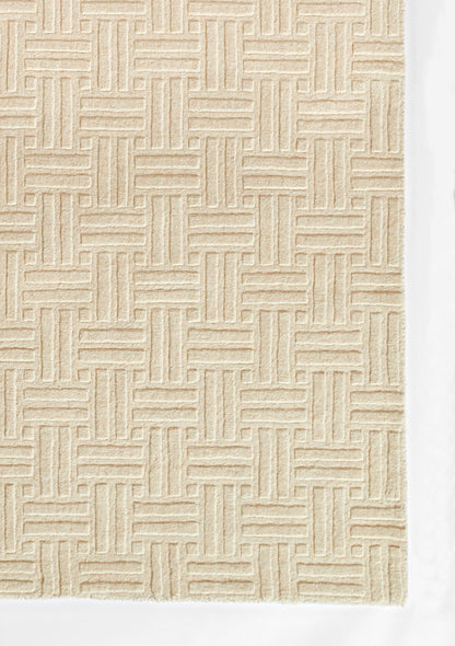 Beige basket-weave patterned textile with a cream border; textured rectangular block weave.