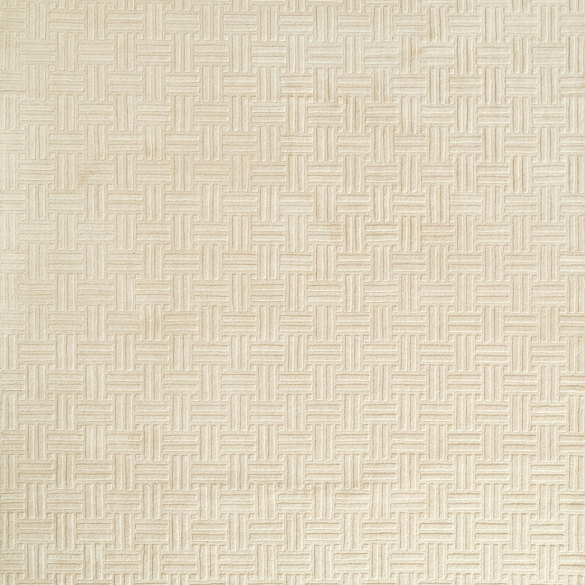 Cream woven basketweave texture with interlaced rectangular pattern; suitable for upholstery or wallpaper.