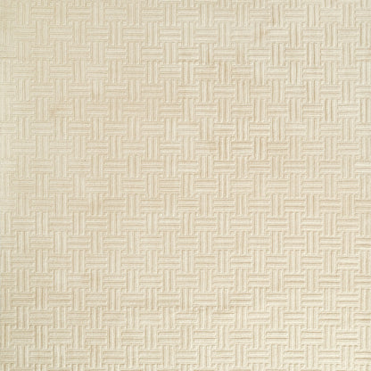 Cream woven basketweave texture with interlaced rectangular pattern; suitable for upholstery or wallpaper.