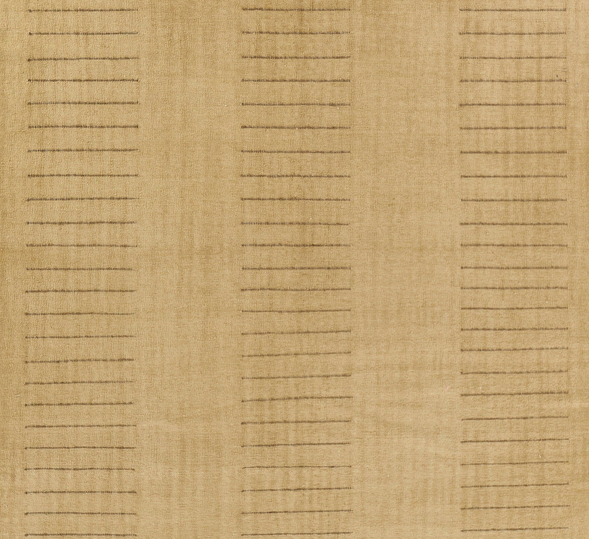 Beige woven rug with three vertical columns of short brown dashes on a natural jute-like texture.