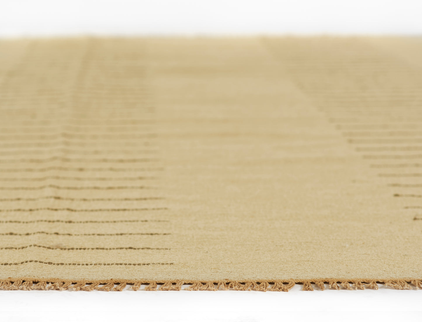 Natural beige coir doormat with subtle brown stripes, rectangular textured entryway rug.