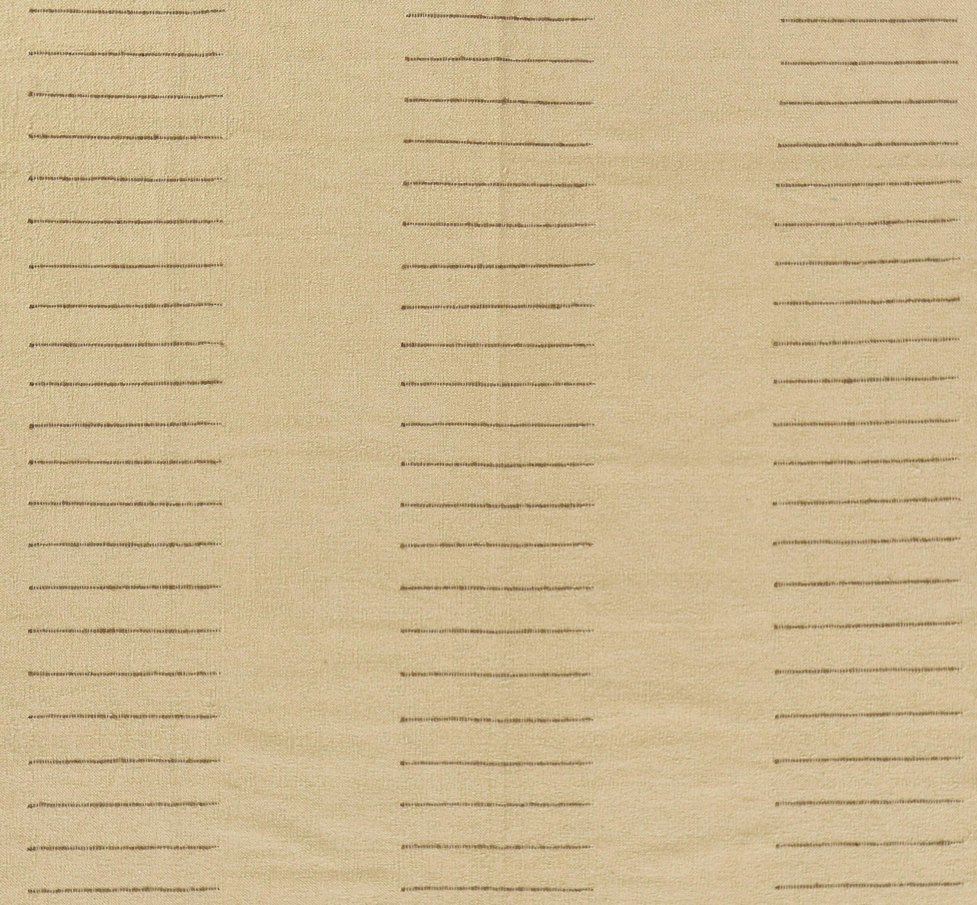 Ivory beige rug with three vertical columns of brown dashed lines, modern geometric pattern and soft woven texture.